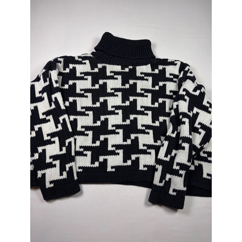 525 America Turtleneck Sweater Houndstooth Vintage Chunky Knit Retro Women ML
